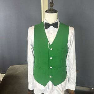 Men’s Green Prom Party Groomsmen Casual V-Neck Vest Size 32 NEW